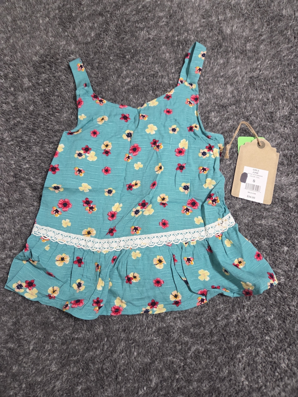 True Craft Teal Floral Tank Top with Lace Waist